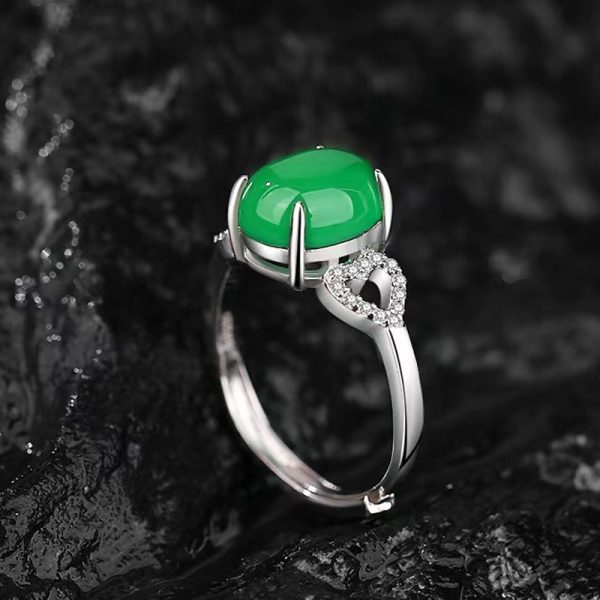 Lovalry Sterling Silver Real Jade Engagement Ring with Diamonds - Image 3
