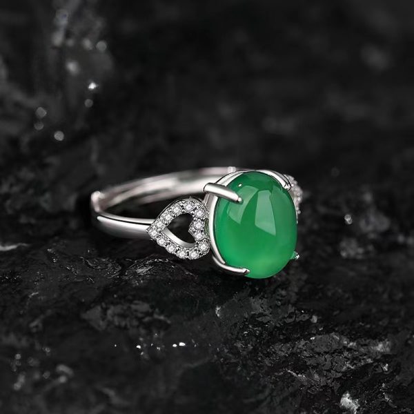 Lovalry Sterling Silver Real Jade Engagement Ring with Diamonds - Image 4
