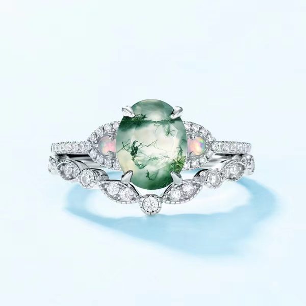 Nature Inspired Moss Agate Wedding Ring - Image 3