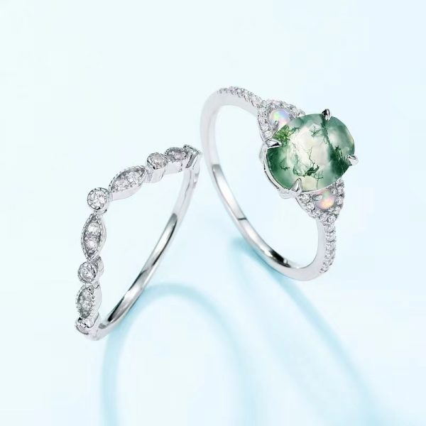 Nature Inspired Moss Agate Wedding Ring - Image 4
