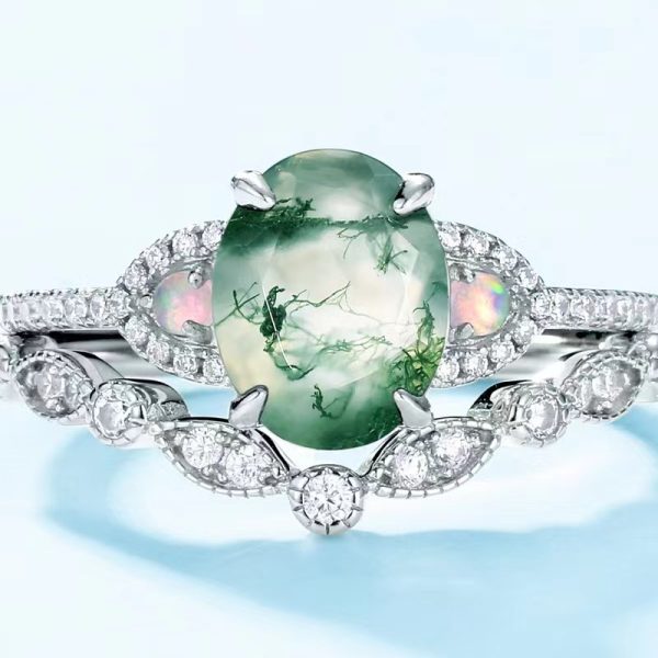 Nature Inspired Moss Agate Wedding Ring - Image 2