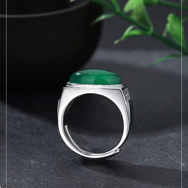Jade Ring - Emperor Jade Ring Mens Sterling Silver - Image 3