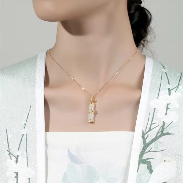 Fashion Design Bamboo Shaped Pendant Jade Necklaces - Image 5