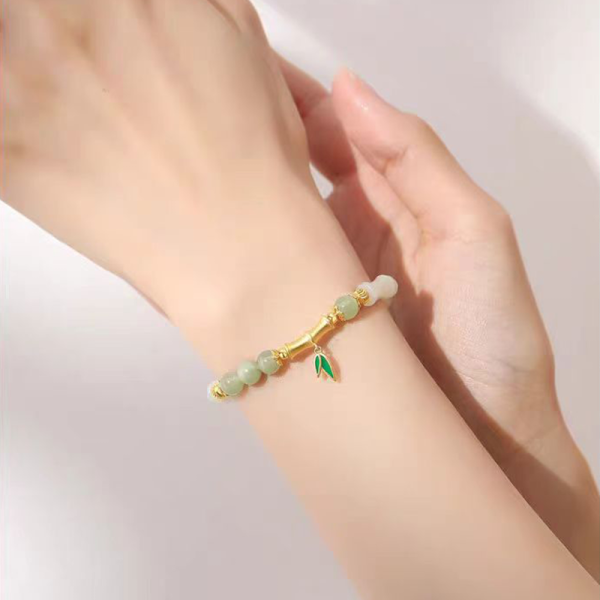 Bamboo Shaped Bead Real Jade Bead Bracelet Lucky Wish - Image 7