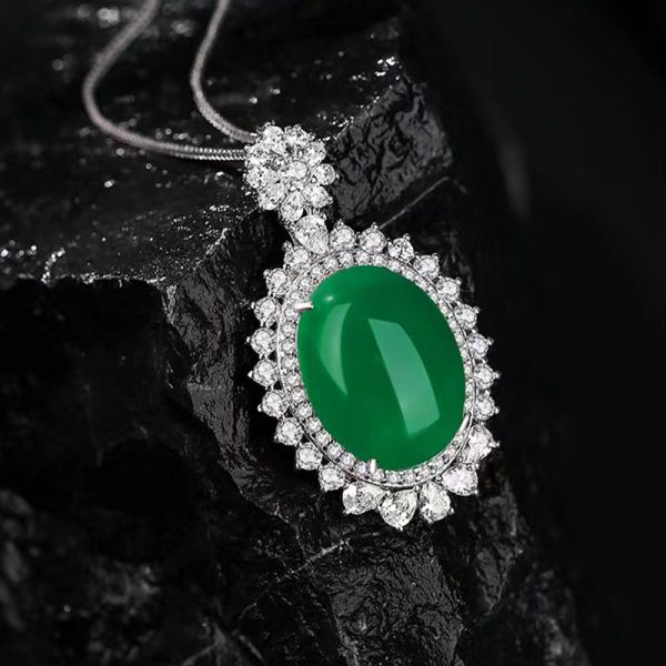 Natural Green Pendant Egg Shaped Real Jade Necklace - Image 2