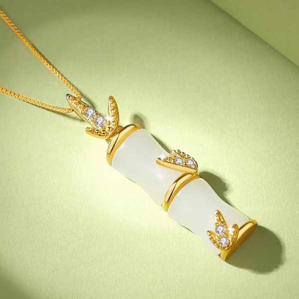 Fashion Design Bamboo Shaped Pendant Jade Necklaces - Image 2