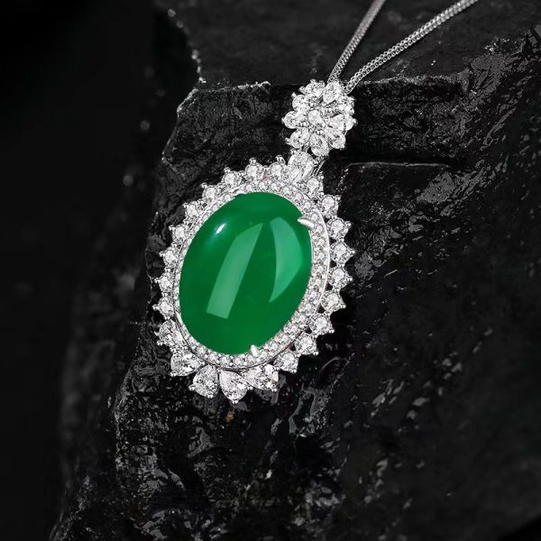 Natural Green Pendant Egg Shaped Real Jade Necklace - Image 3
