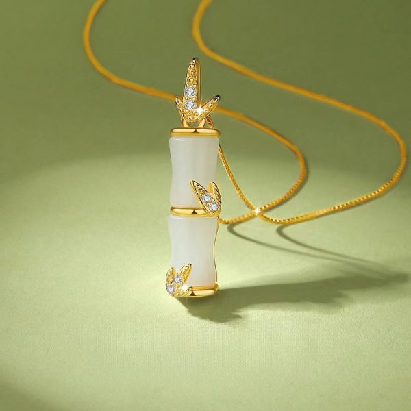 Fashion Design Bamboo Shaped Pendant Jade Necklaces - Image 4
