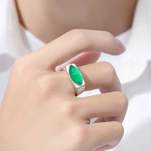 Jade Ring - Emperor Jade Ring Mens Sterling Silver - Image 4