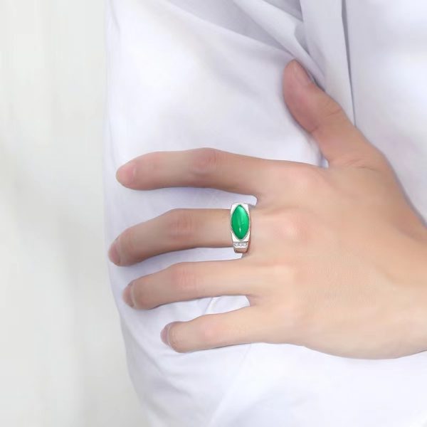 Jade Ring - Emperor Jade Ring Mens Sterling Silver - Image 5