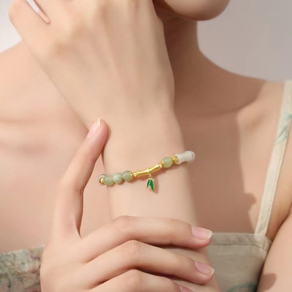 Bamboo Shaped Bead Real Jade Bead Bracelet Lucky Wish - Image 6