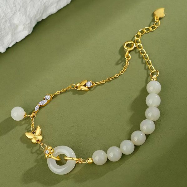 Circular Bead Sterling Silver Lucky Jade Bracelet - Image 2