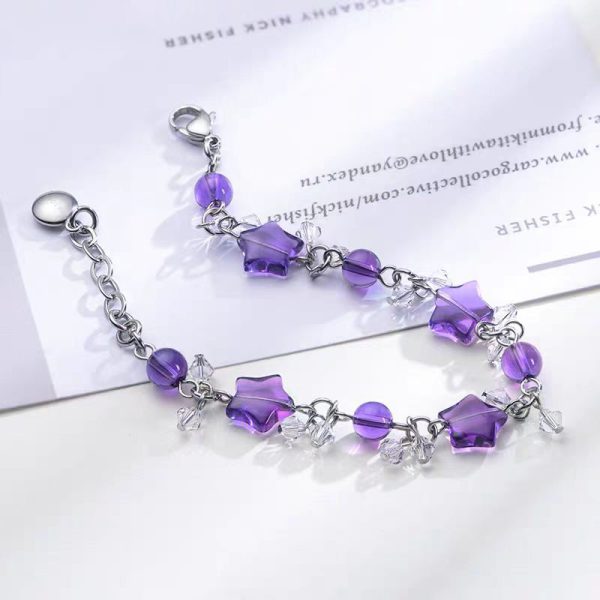 Star Shaped Amethyst Bead Bracelet in 925 Silver - Image 3