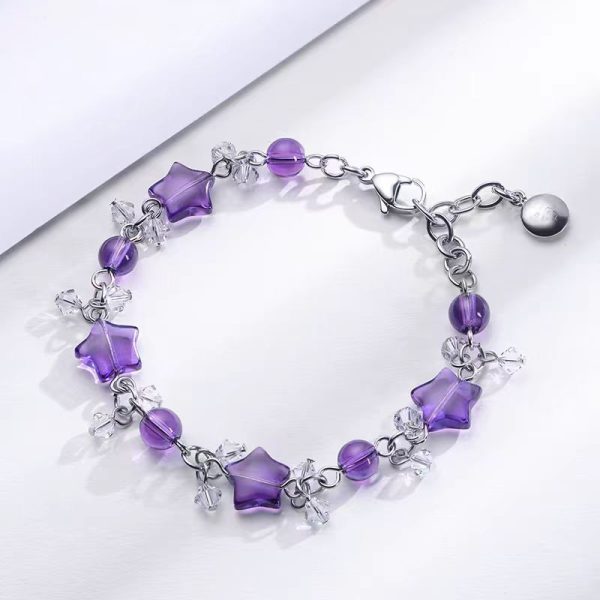 Star Shaped Amethyst Bead Bracelet in 925 Silver - Image 2