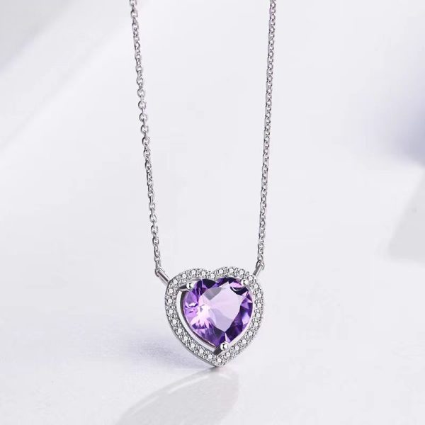 Amethyst Pendant Heart Shaped Amethyst Necklace - Image 2