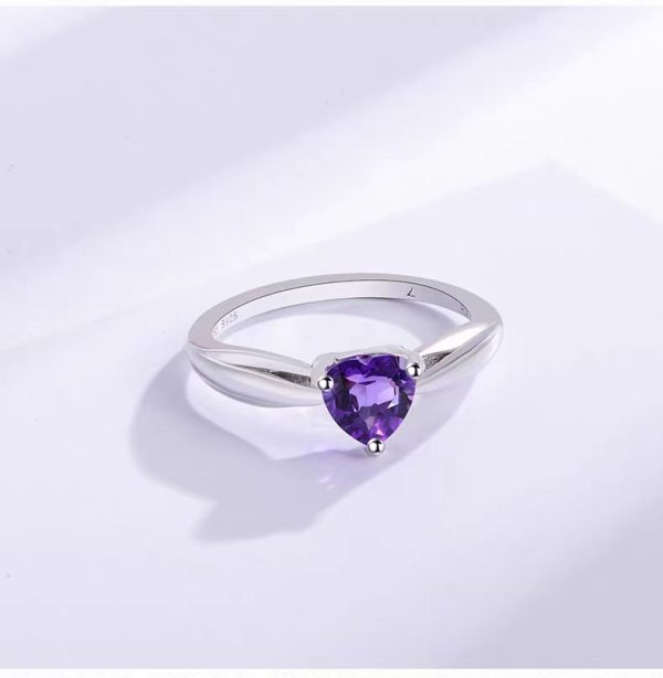 Natural Heart Shaped 6.0MM Amethyst Ring in Sterling Silver - Image 3