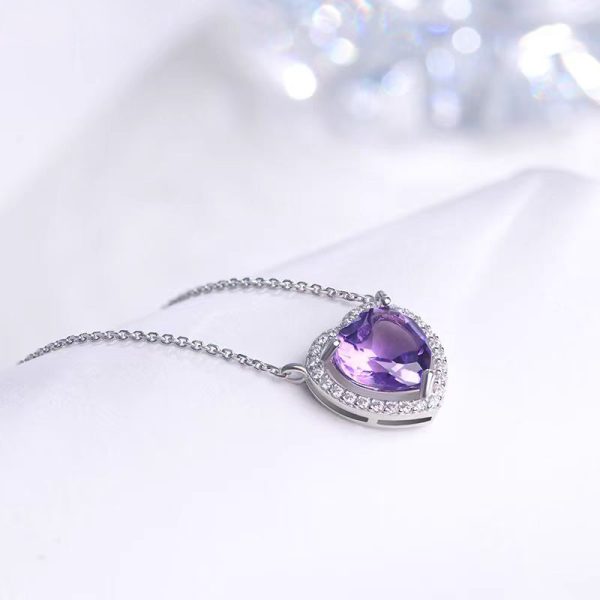 Amethyst Pendant Heart Shaped Amethyst Necklace - Image 3