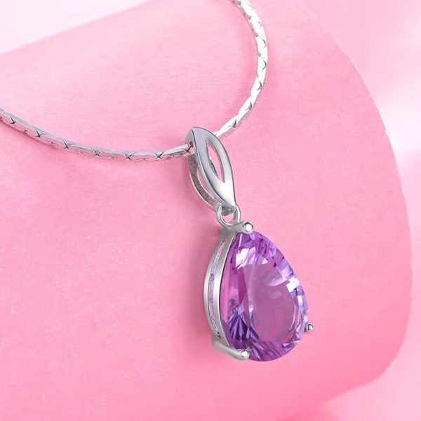 Pear Shaped Pendant Amethyst Crystal Necklace - Image 2