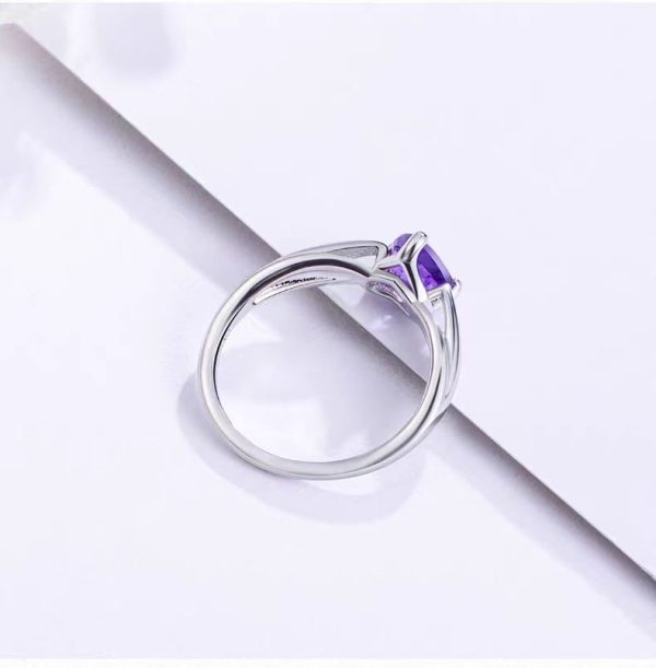 Natural Heart Shaped 6.0MM Amethyst Ring in Sterling Silver - Image 4