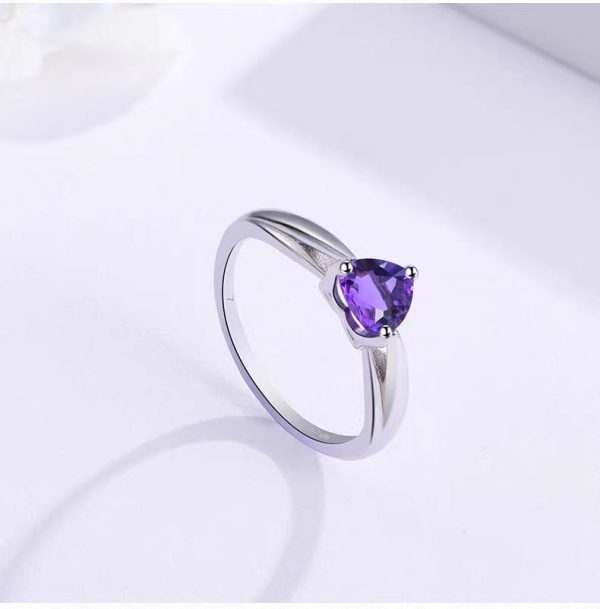 Natural Heart Shaped 6.0MM Amethyst Ring in Sterling Silver - Image 2