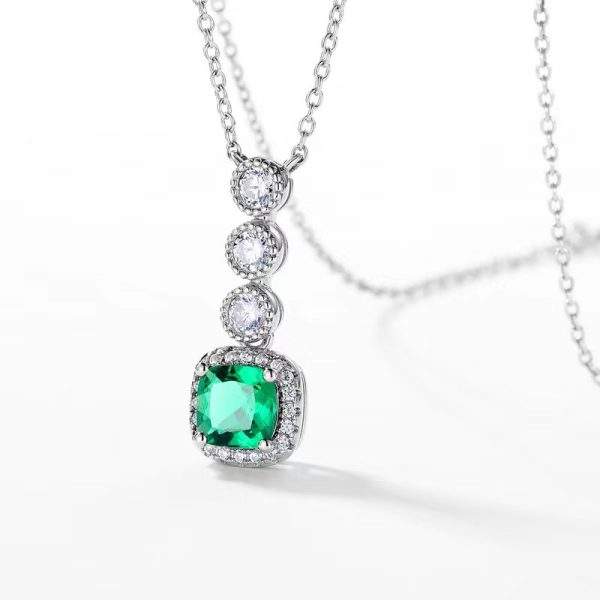 Lab Created with Sterling Silver Emerald Diamond Necklace - Image 2
