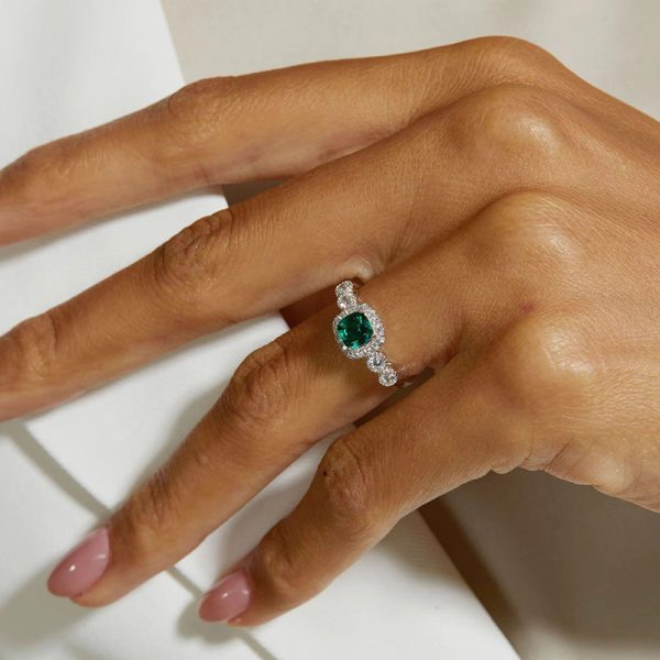 Prong Setting Womens Emerald Rings with Diamonds - Image 4