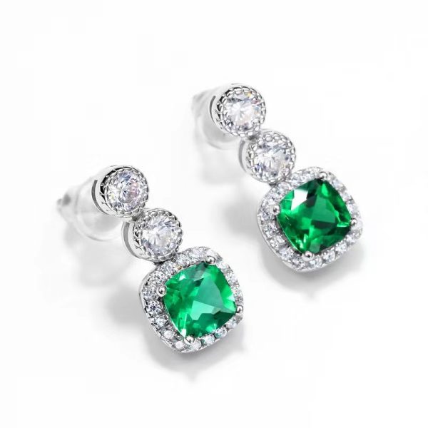 Prong Setting with Diamond Emerald Drop Earrings - Image 2