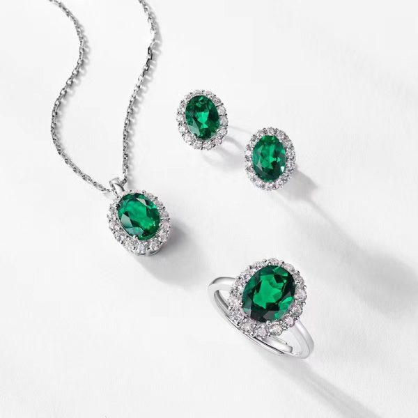Lab-Created Emerald Stud Earrings in Sterling Silver - Image 4