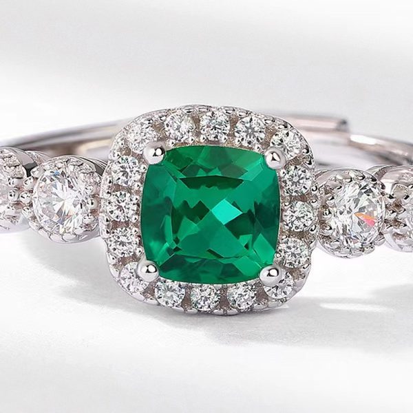 Prong Setting Womens Emerald Rings with Diamonds - Image 3