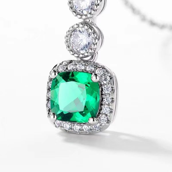 Lab Created with Sterling Silver Emerald Diamond Necklace - Image 3