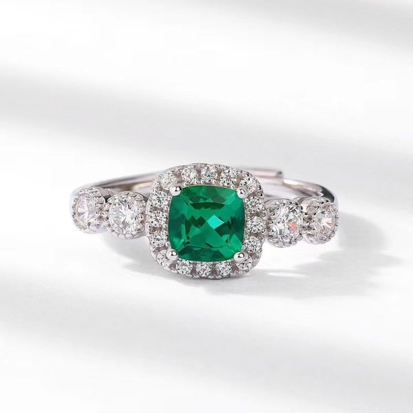 Prong Setting Womens Emerald Rings with Diamonds - Image 2