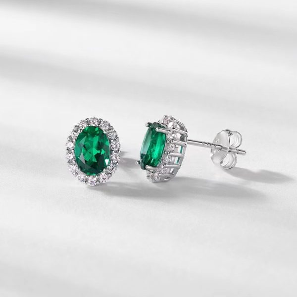 Lab-Created Emerald Stud Earrings in Sterling Silver - Image 2
