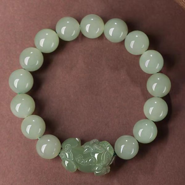 Emperor Green Jade Bead Pixiu Bracelet for Good Luck - Image 4