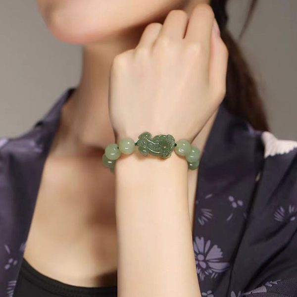 Emperor Green Jade Bead Pixiu Bracelet for Good Luck - Image 5