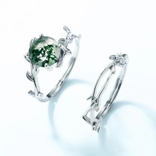 Nature Themed Proposal Moss Agate Ring with Silver - Image 3
