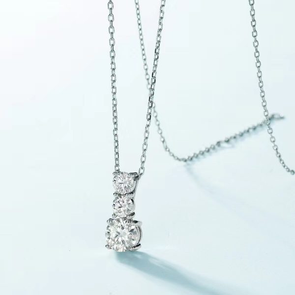 Round Cut Triple Diamonds Moissanite Necklace - Image 3