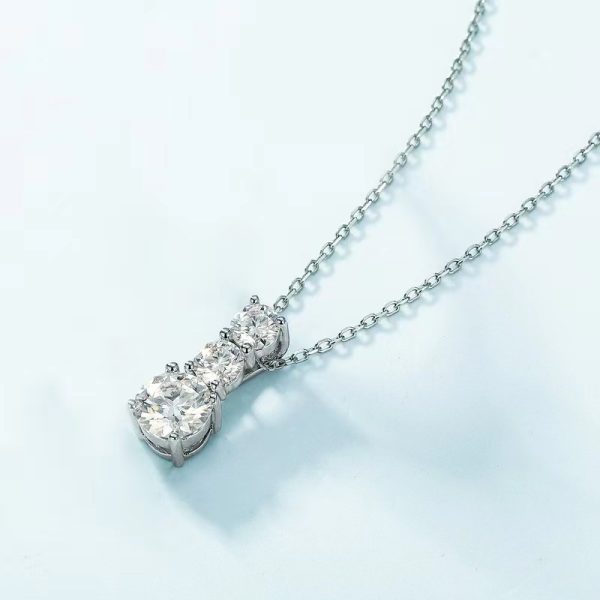 Round Cut Triple Diamonds Moissanite Necklace - Image 4