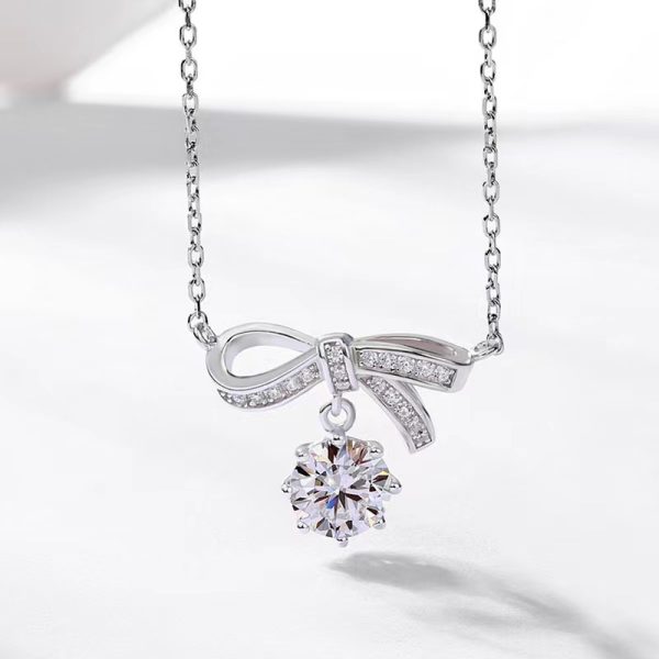 Bow Chain Sterling Silver Moissanite Pendant - Image 2