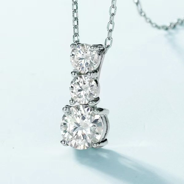 Round Cut Triple Diamonds Moissanite Necklace - Image 2