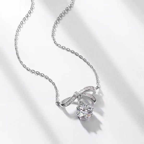 Bow Chain Sterling Silver Moissanite Pendant - Image 4