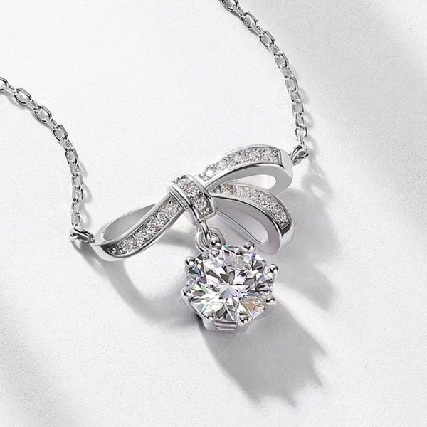Bow Chain Sterling Silver Moissanite Pendant - Image 3