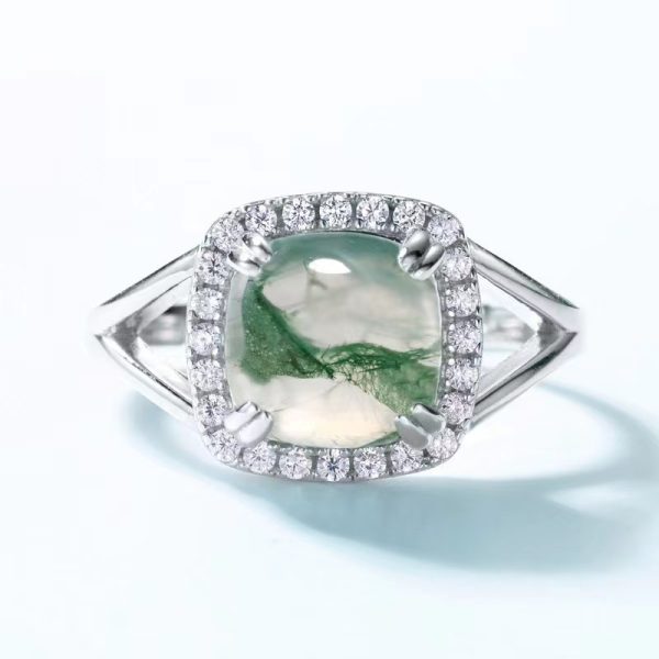 Luxury Lucky Bead Moss Agate Mens Ring - Image 2