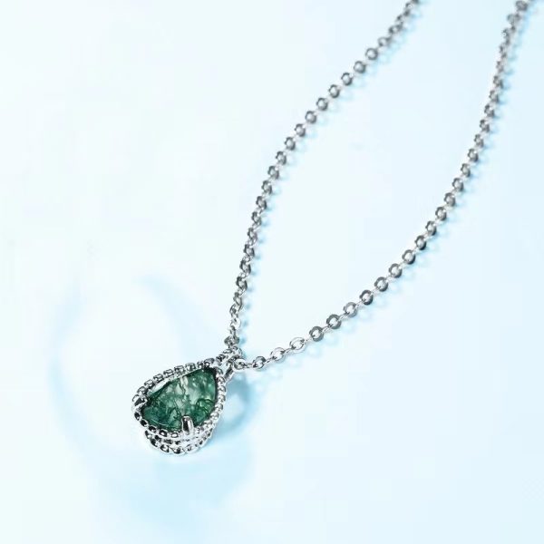 Love Heart Cut Sterling Silver Chain Moss Agate Pendant - Image 3