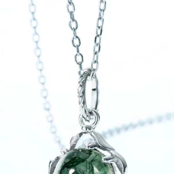 Round Shaped Bead Moss Agate Necklace - Image 3