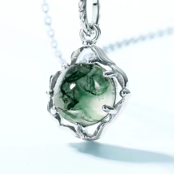 Round Shaped Bead Moss Agate Necklace - Image 2
