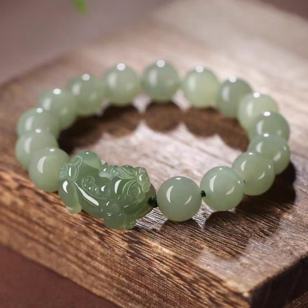 Emperor Green Jade Bead Pixiu Bracelet for Good Luck - Image 2