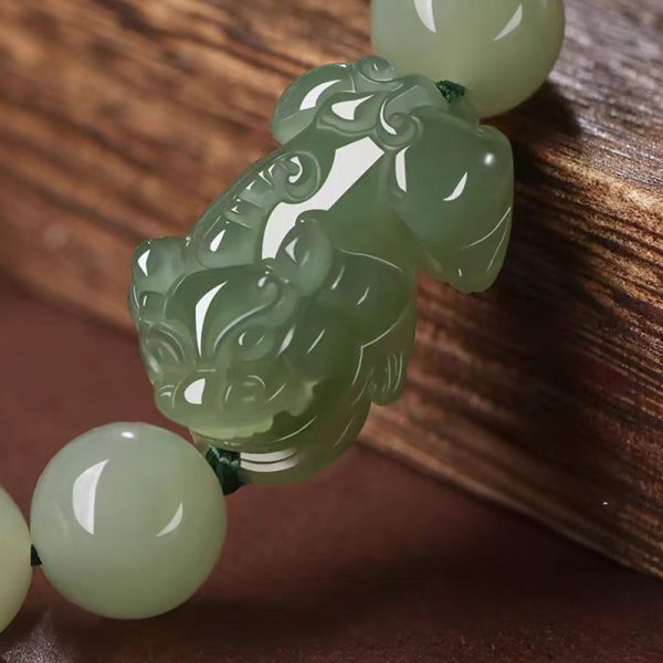 Emperor Green Jade Bead Pixiu Bracelet for Good Luck - Image 3