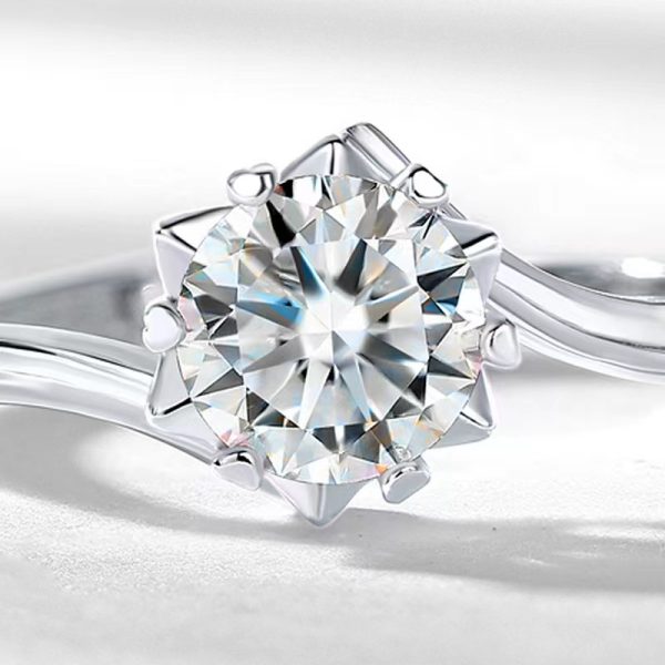 Flower Shaped Certified Moissanite Engagement Ring - Image 3