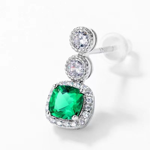 Prong Setting with Diamond Emerald Drop Earrings - Image 3