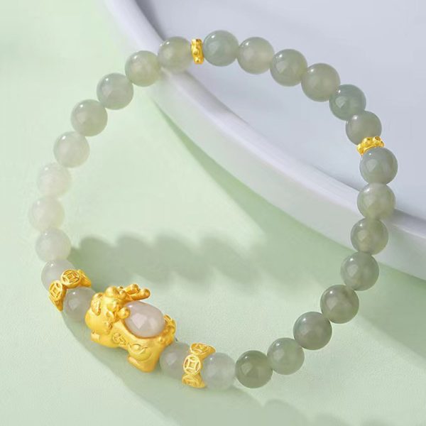 Real Jade Bracelet with Golden Pixiu for Wealth and Elegance - Image 2